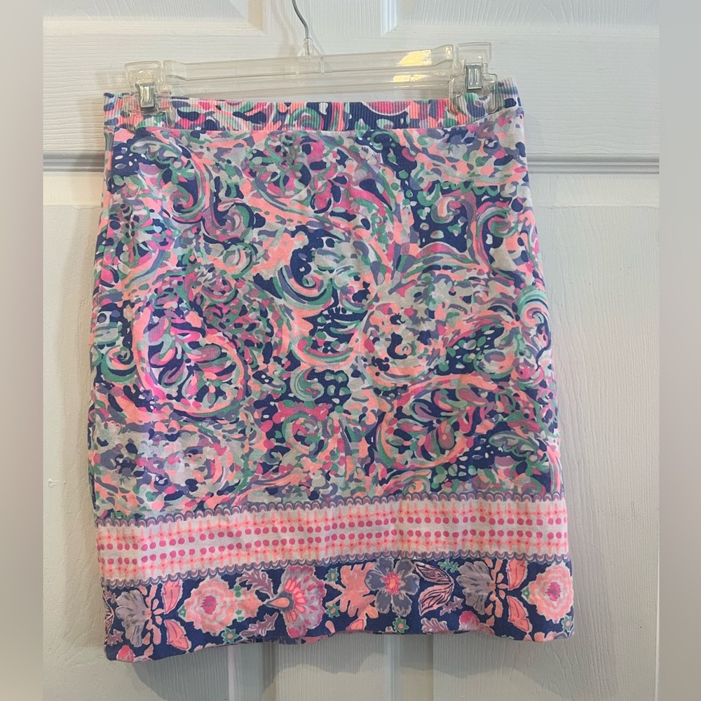 Lilly Pulitzer Pink and Blue Paisley cotton Pencil Skirt sz xs